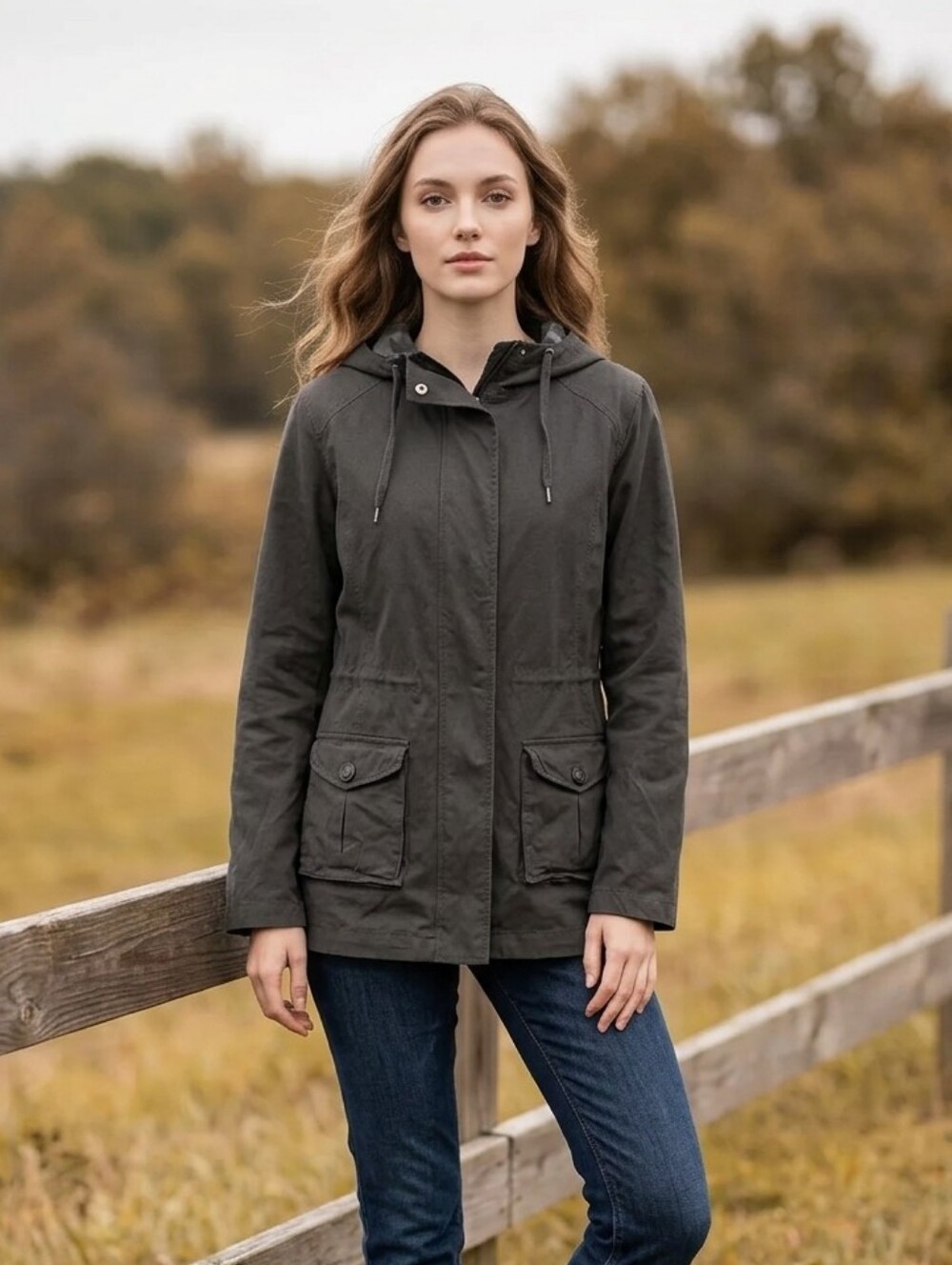 Lucy Tech Black Hooded Utility With Striped Lining